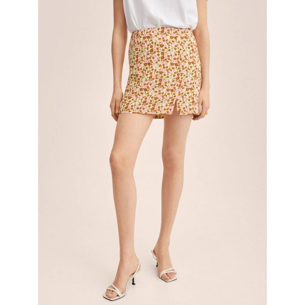 Mango Womens M Floral Print Basic Mini Skirt, Multicolor